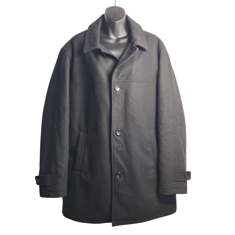 London Fog Towne Men's Black Wool Blend Quilted Pea Coat Jacket Men's Size LT